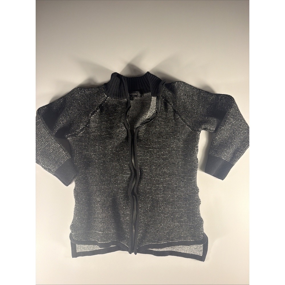 St. John Women's M Fits Small Black White Wool Blend Zip Cardigan Jacket